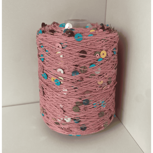 Bomuld med pailletter 149 - Gl Rosa/Multi, Blank