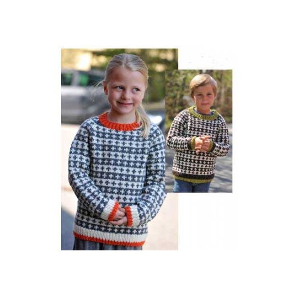 Mønster til børnesweater med raglanærmer - sælges kun sammen med garn Opskrifter Børn - Garnbutik - Kvalitet og service højsæde. Brug for råd, ring på 26 74 72 04