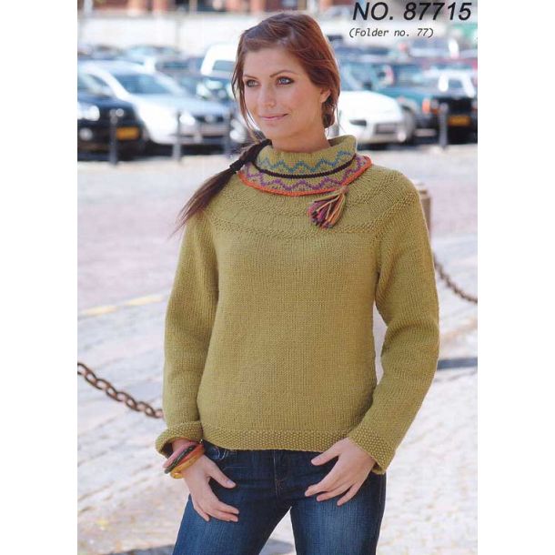 Strikkeopskrift - Sweater med mnsterstrikket krav