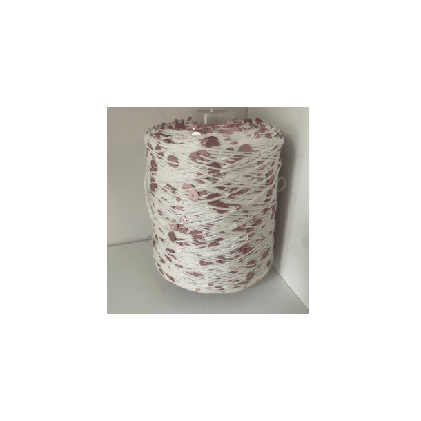 Bomuld med pailletter 54 - Hvid/Rosa, Mat