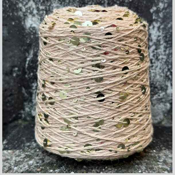 Bomuld med pailletter 136 Lys beige/guld, blank