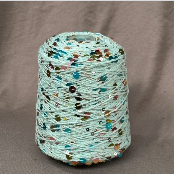 Bomuld med pailletter 75 - Mint/Multi, Blank