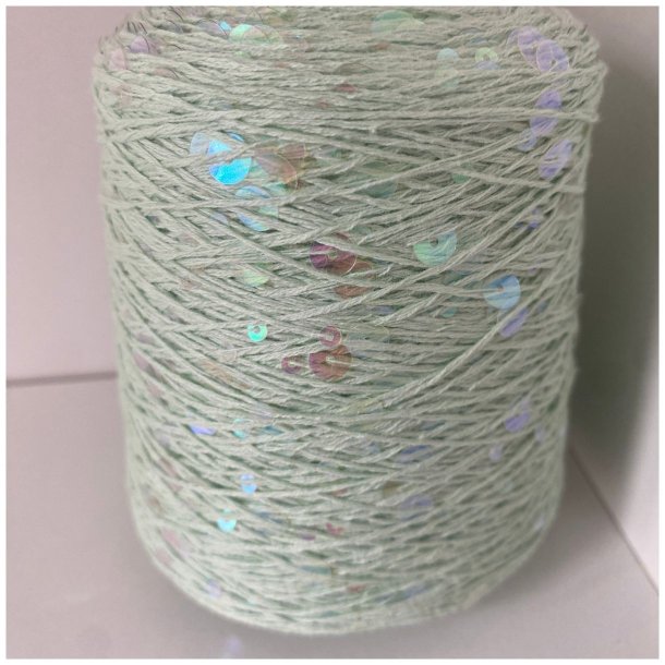 Bomuld med pailletter 120 - MInt/Transparent Lyser&oslash;d, Blank