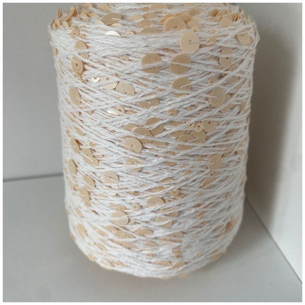 Bomuld med pailletter 109 - R&aring;hvid/Creme, Mat