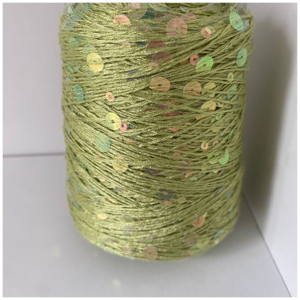 Bomuld med pailletter 131 - Lysegr&oslash;n/Transparent Lyser&oslash;d/Gr&oslash;n, Blank