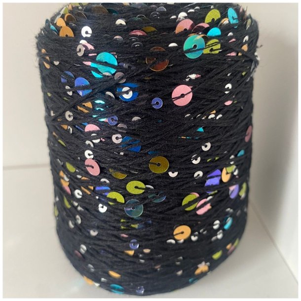 Bomuld med pailletter 122 - Sort/Multi, Blank