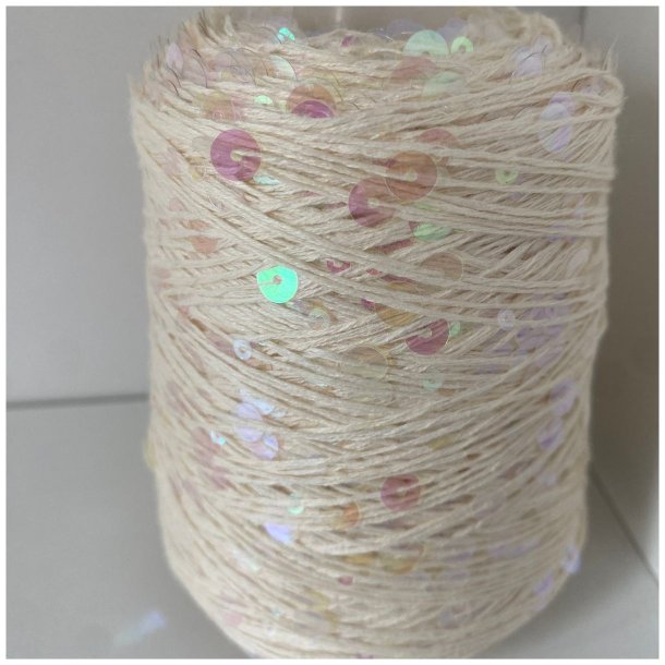 Bomuld med pailletter 115 - R&aring;hvid/Transparent Lyser&oslash;d, Blank