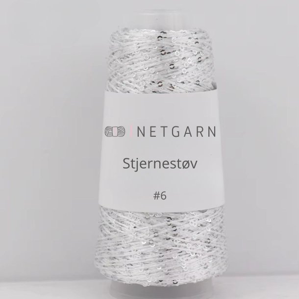 Netgarns Stjernest�v 6 Hvid med s&oslash;lv pailletter