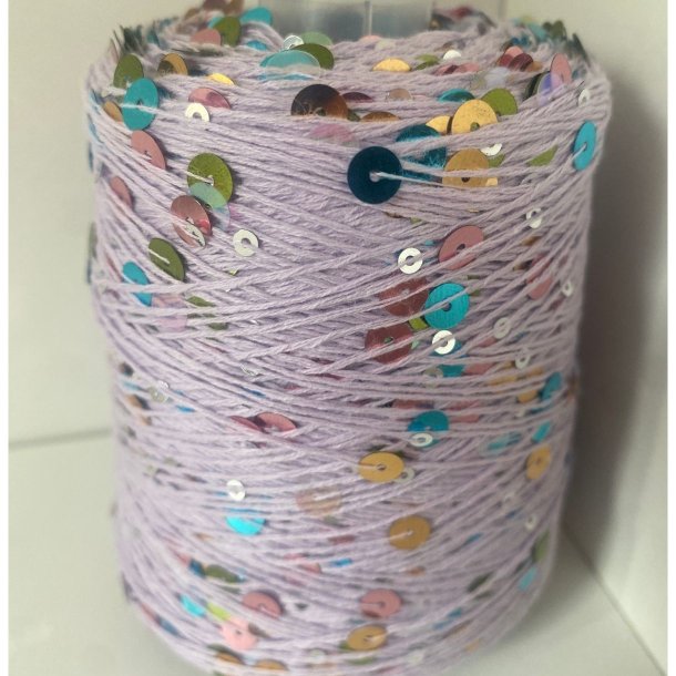 Bomuld med pailletter 150 - Lys lavendel/Multi, Blank