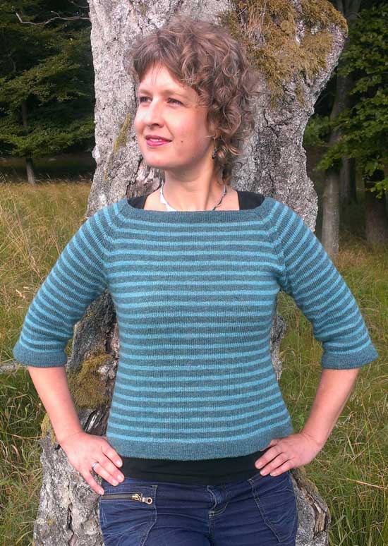 Strikkekit - Stribet raglanbluse